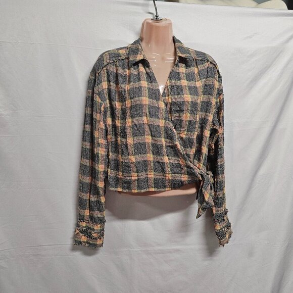 Free People We the Free Running Wild Plaid Wrap Top Women Size S - Picture 3 of 16